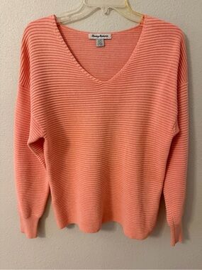 Tommy Bahama Peach Ribbed V-Neck Sweater